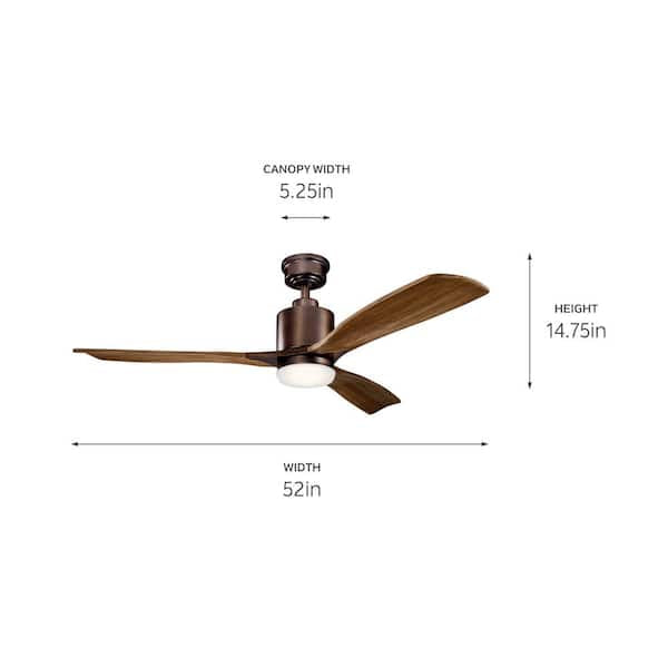 KICHLER
Ridley II 52 in. Indoor Oil Brushed Bronze Downrod Mount Ceiling Fan with Integrated LED with Wall Control Included