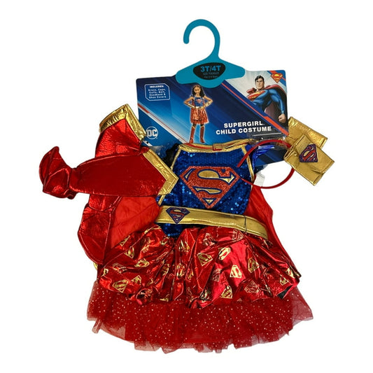 DC Supergirl Girl's Dress, Cape, Cuffs, belt, Headband & Shoe Covers Costume