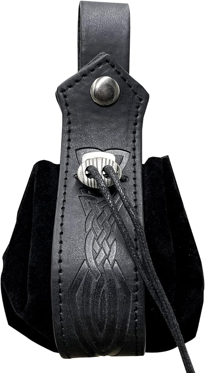 HiiFeuer Medieval Faux Leather Drawstring Pouch, Retro Nordic Portable Coin Purse, Vintage Belt Pouch Dice Bag For LARP Ren Faire