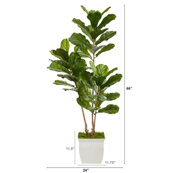 Nearly Natural 5.5 ft. Indoor/Outdoor Fiddle Leaf Artificial Tree in White Metal Planter UV Resistant