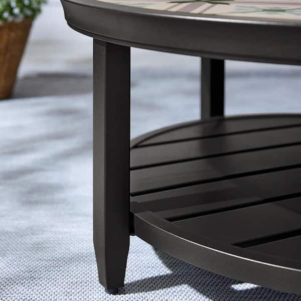 Ellington heavy duty round steel outdoor coffee table with ceramic tile top**assembled! READ DESCRIPTION