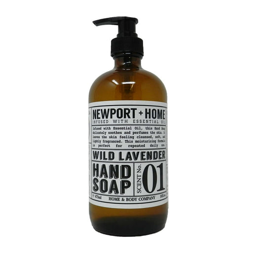 Newport Home and Body Co Hand Soap, Wild Lavender, 16 fl oz Glass Bottle