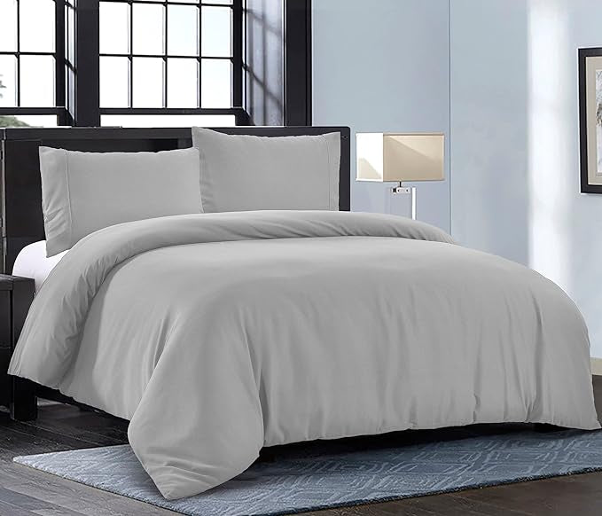 Pure Bedding Duvet Cover Twin [2-Piece, Light Grey] - 1 Comforter Protector with Zipper Flap and 1 Pillowcase - Hotel Luxury 1800 Brushed Microfiber - Ultra Soft, Cool and Breathable Comforter Cover