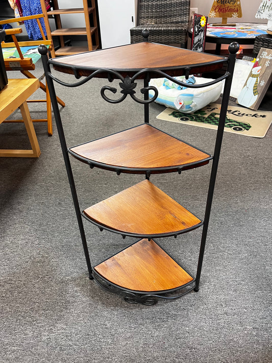 Authentic Longaberger 4 Tier Wrought Iron Corner Shelf with Wood Inserts 29.5 "