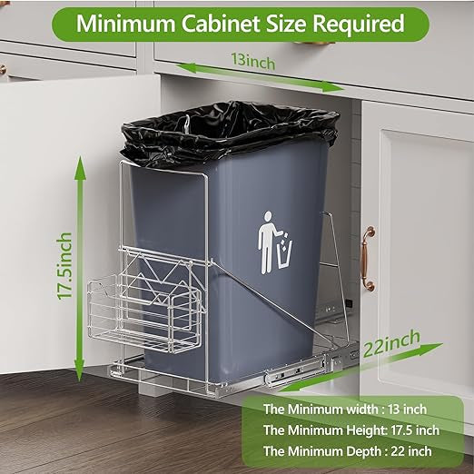 Pull Out Trash Can Under Cabinet for Garbage Bag Storage, Cabinet Trash Can Pull Out Kit, Under Sink Trash Can Pull Out for 7-11 Gallon Trash Can(Not Include Can, NO BASKET)