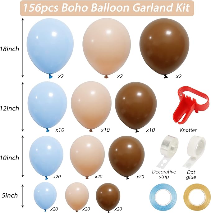 Assorted Balloon Pack Blue/Brown/Tan