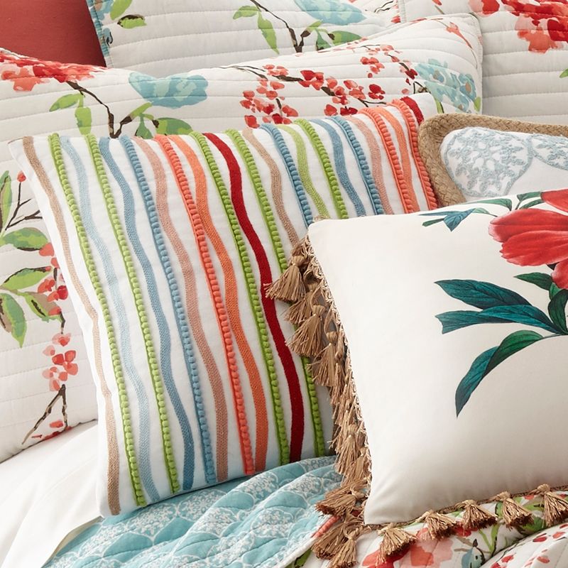 Simone Floral Multi Crewel Pom Pillow - Multicolor - Levtex Home