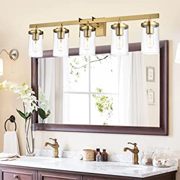 BONLICHT Brushed Brass Bathroom Vanity Lamps, 5-Light Farmhouse Wall Sconce
