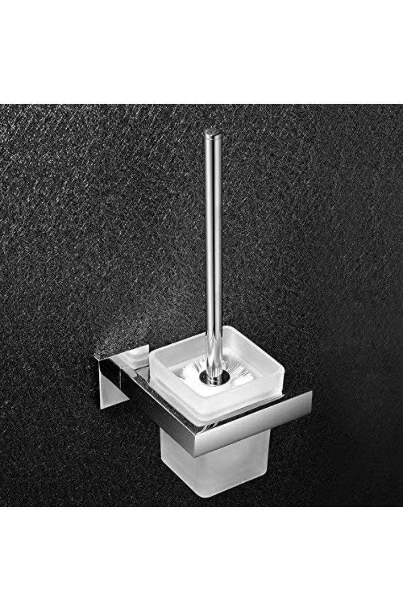 Wall Mount Chrome Finish Stainless Steel Toilet Brush Holder, Bathroom Toilet Bowl Brush Set-a 14.8x13.6x34cm