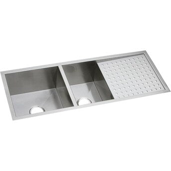 Elkay Crosstown Undermount 47.25-in x 18.5-in Polished Satin Stainless Steel Double Offset Bowl Kitchen Sink