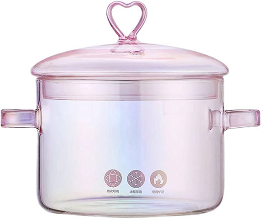 HANABASS Saucepan with Lid, Heavy Duty 1500ML Multi-Function Transparent Cooking Pot for Pasta Noodles