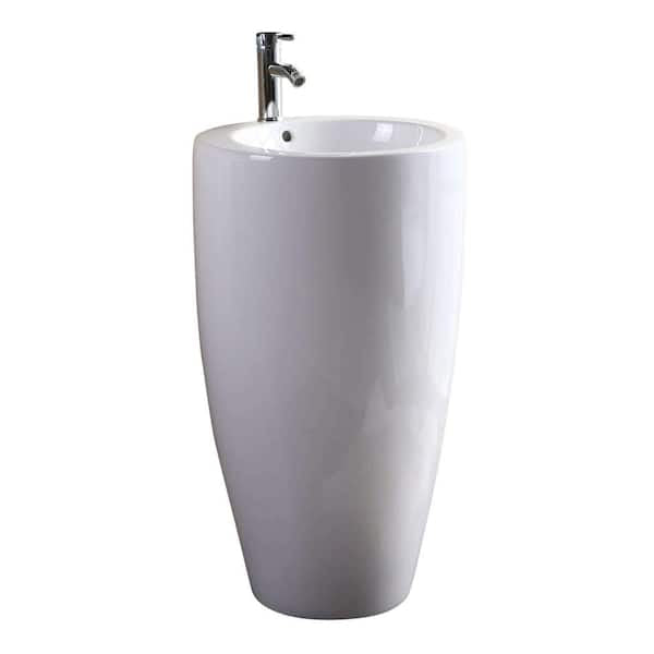Island 20 in. W x 19 in. L Modern White Vitreous China Round 1-Piece Pedestal Sink and Basin Combo with Overflow