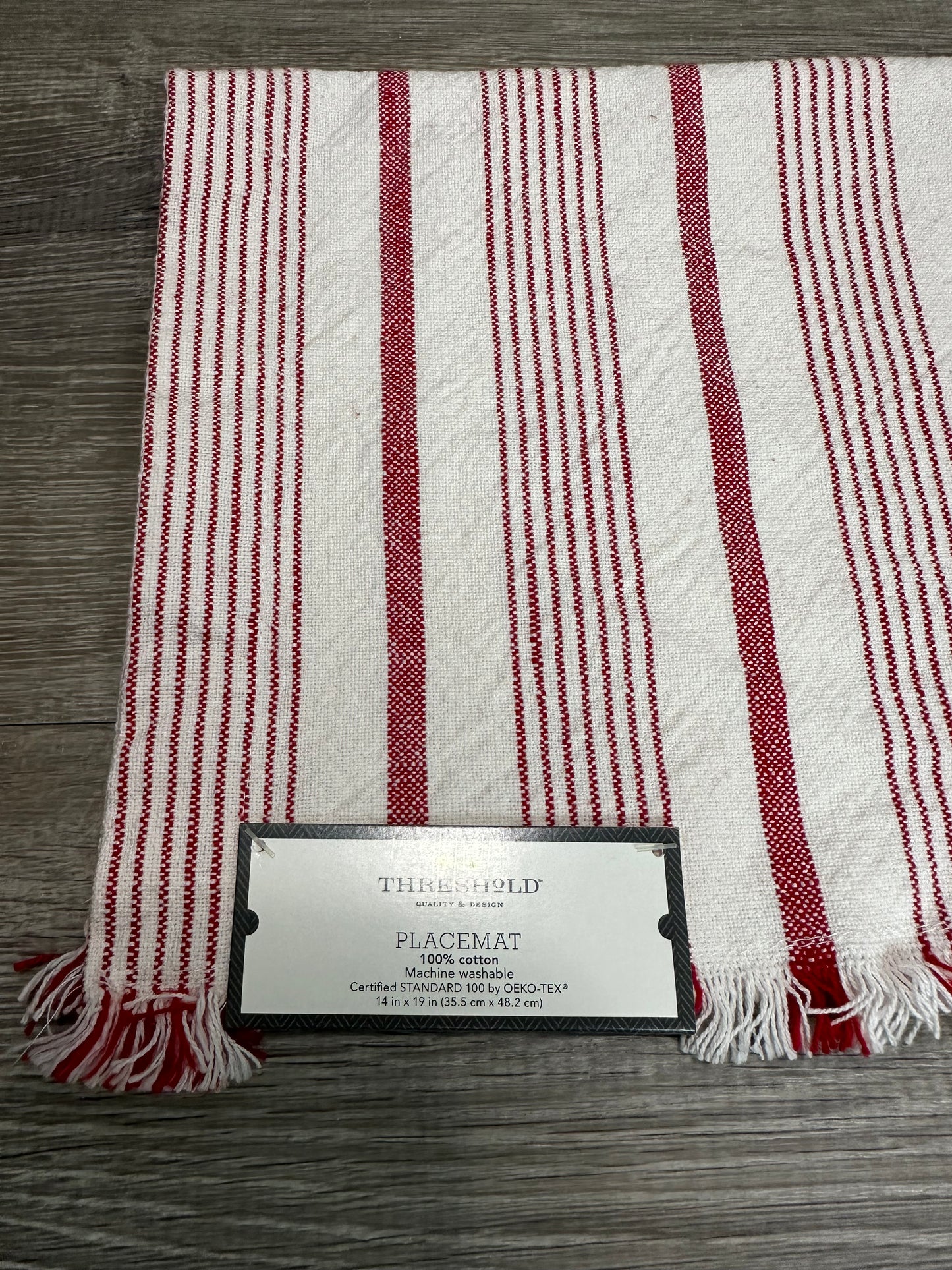 Threshold Cotton Placemat red and white stripes with fringe