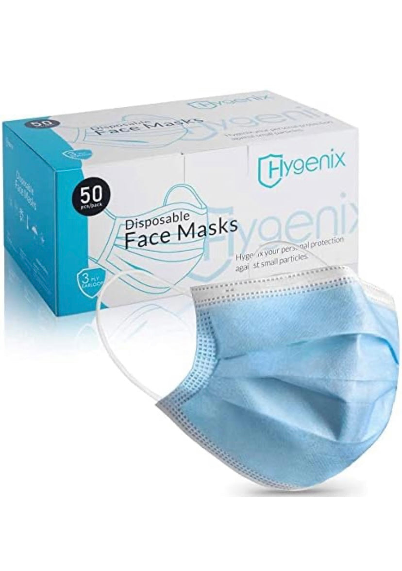 Hygenix 3ply Disposable Face Masks PFE 99% Filter Quality Tested by a US lab (Pack of 50 Pcs)