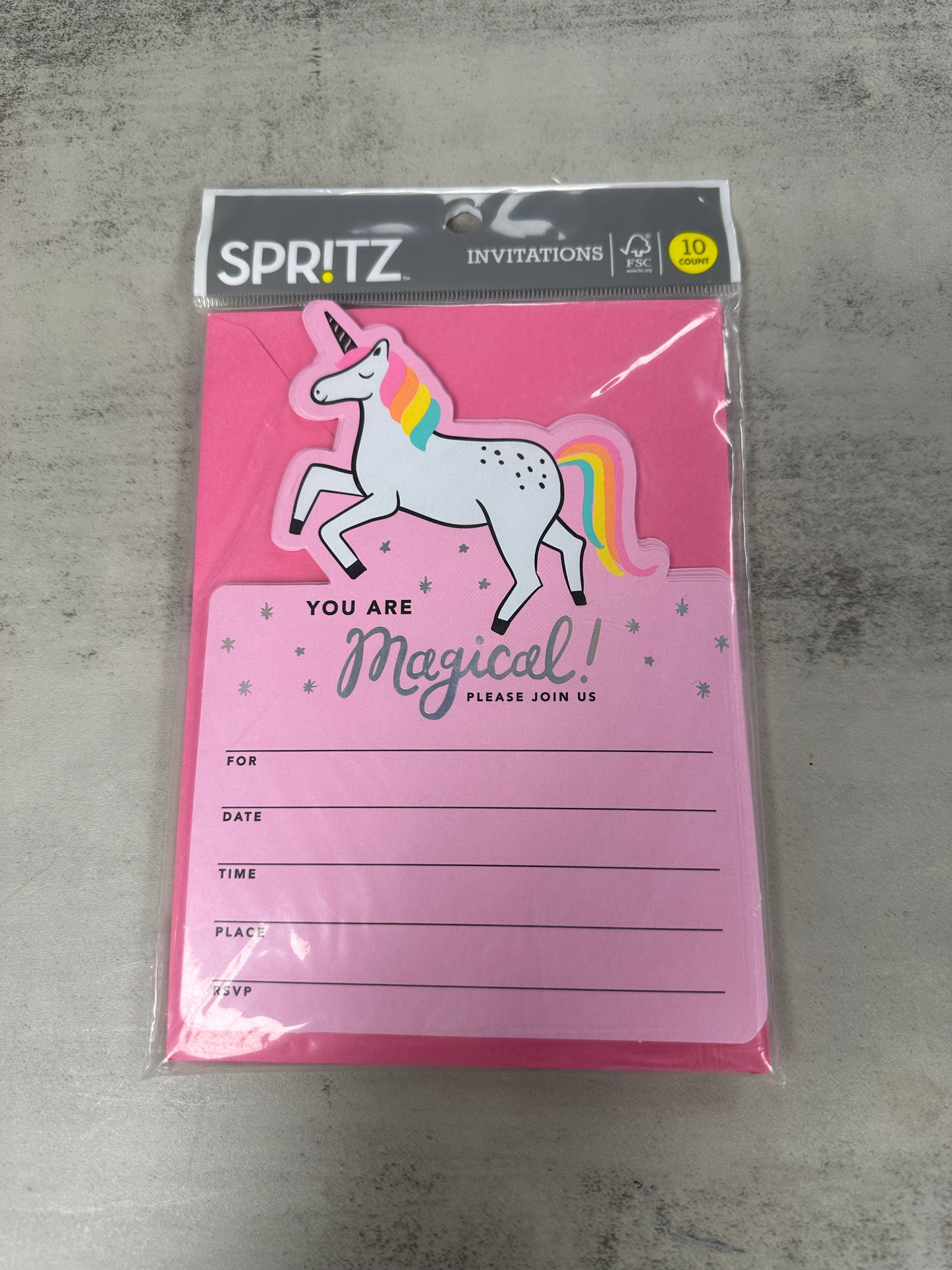 Spritz 10 Pack Unicorn Fill In Party Invitations with Envelopes