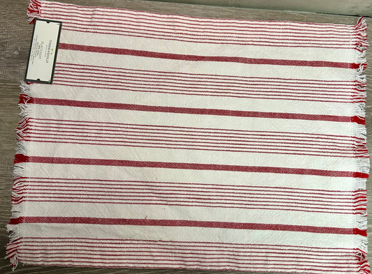 Threshold Cotton Placemat red and white stripes with fringe