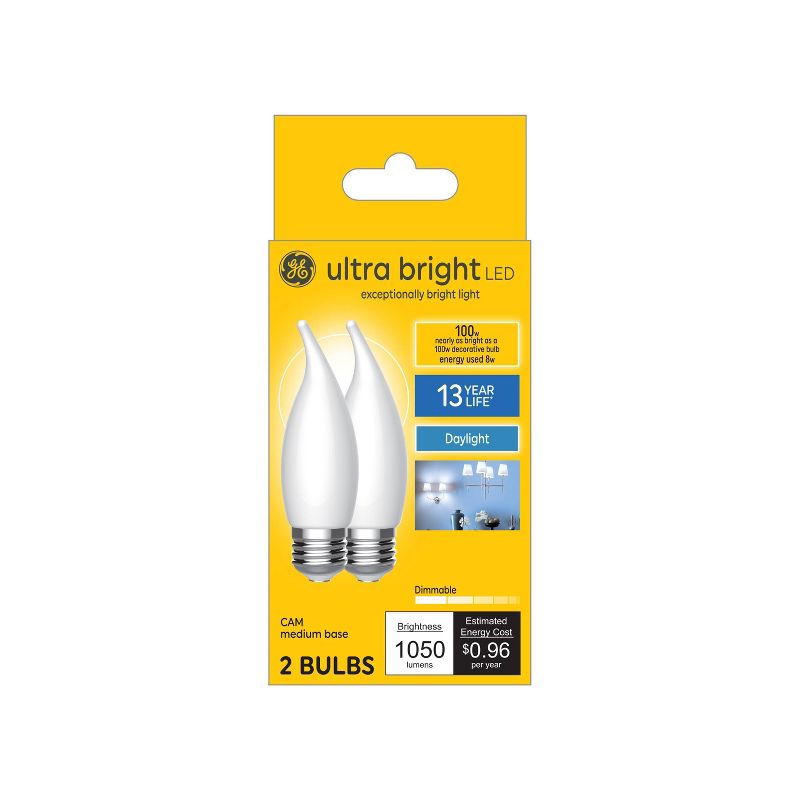 GE 2pk 8 Watts Daylight Medium Base Bright LED Decorative Light Bulbs