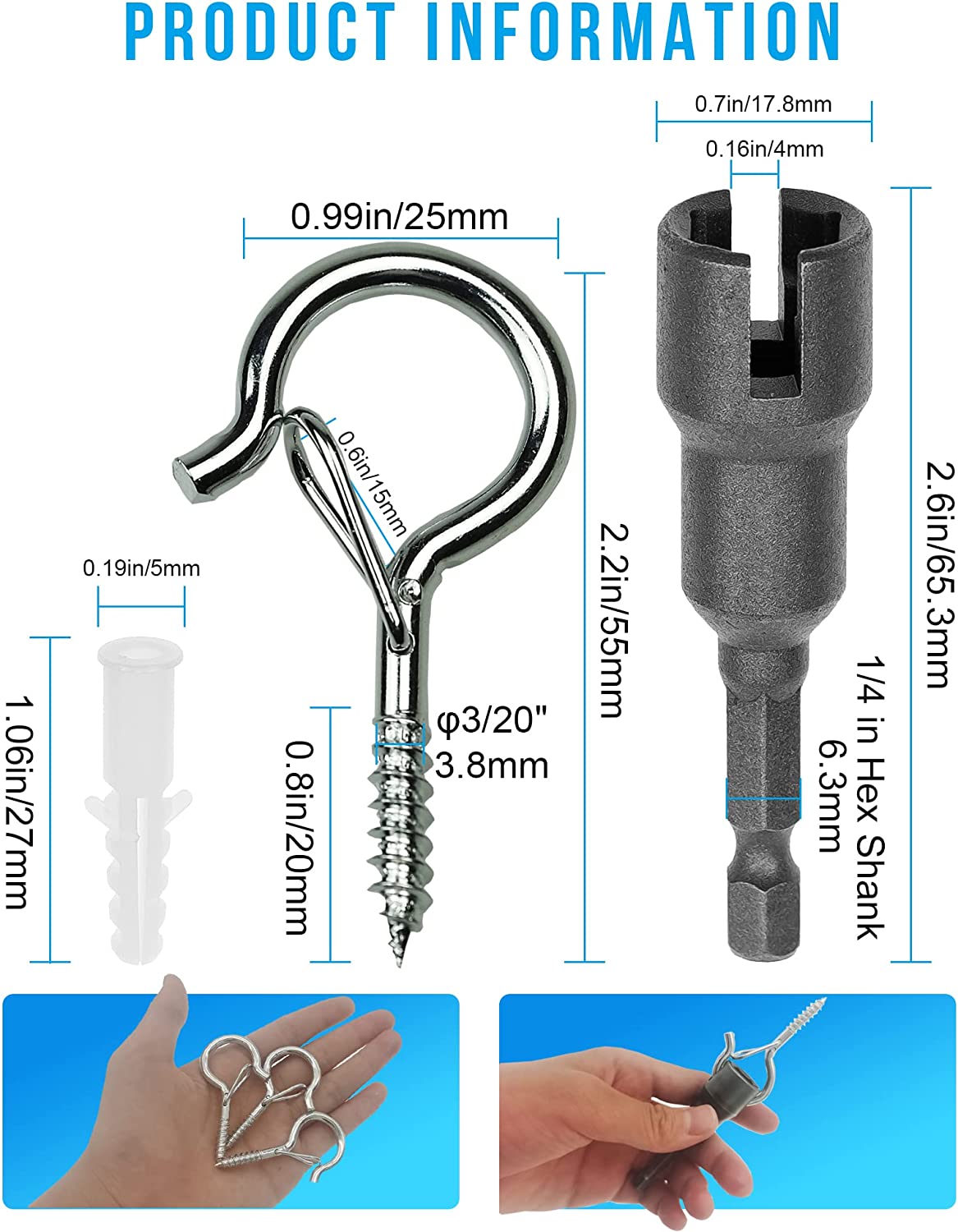 Evistter 20 Pack String Light Hooks Outdoor Silver,2.2In Screw-in Hooks