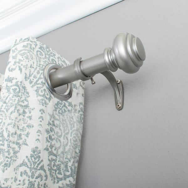 18 in. - 36 in. Single Curtain Rod in Antique Silver with Finial