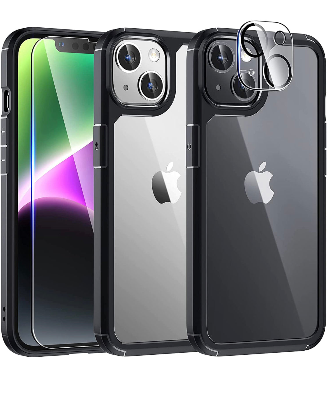 TAURI 5 in 1 Designed for iPhone 14 Case, [Not Yellowing] with 2 Screen Protector + 2 Camera Lens Protector [Military Drop Protection] Shockproof Slim Phone Case for iPhone 14 6.1 Inch-Black