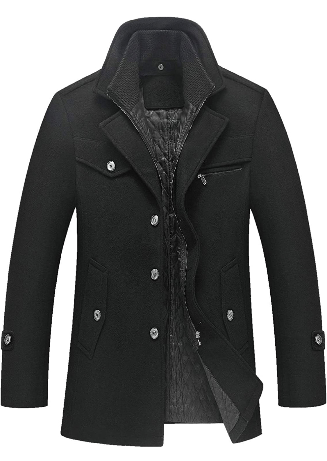 chouyatou Men's Gentle Layered Collar Single Breasted Quilted Lined Wool Blend Pea Coat men’s size XXL
