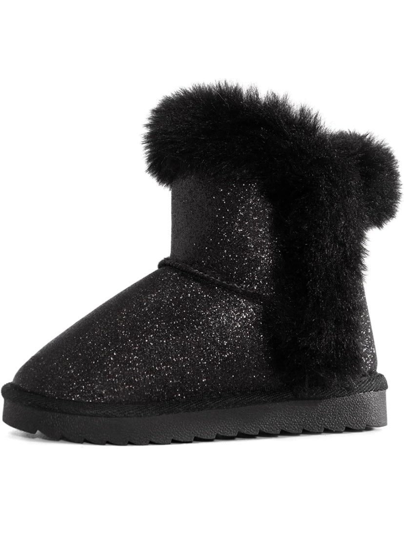 K KomForme Girls Snow Boots Warm Fur Lined Glitter Strap Winter Shoes Lightweight with Hook-and-loop big kids size 5