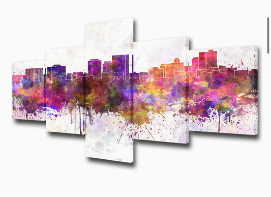 El Paso Texas Skyline Wall Picture for Living Room Abstract American City Landscapes Painting Canvas Wall Art 5 panels