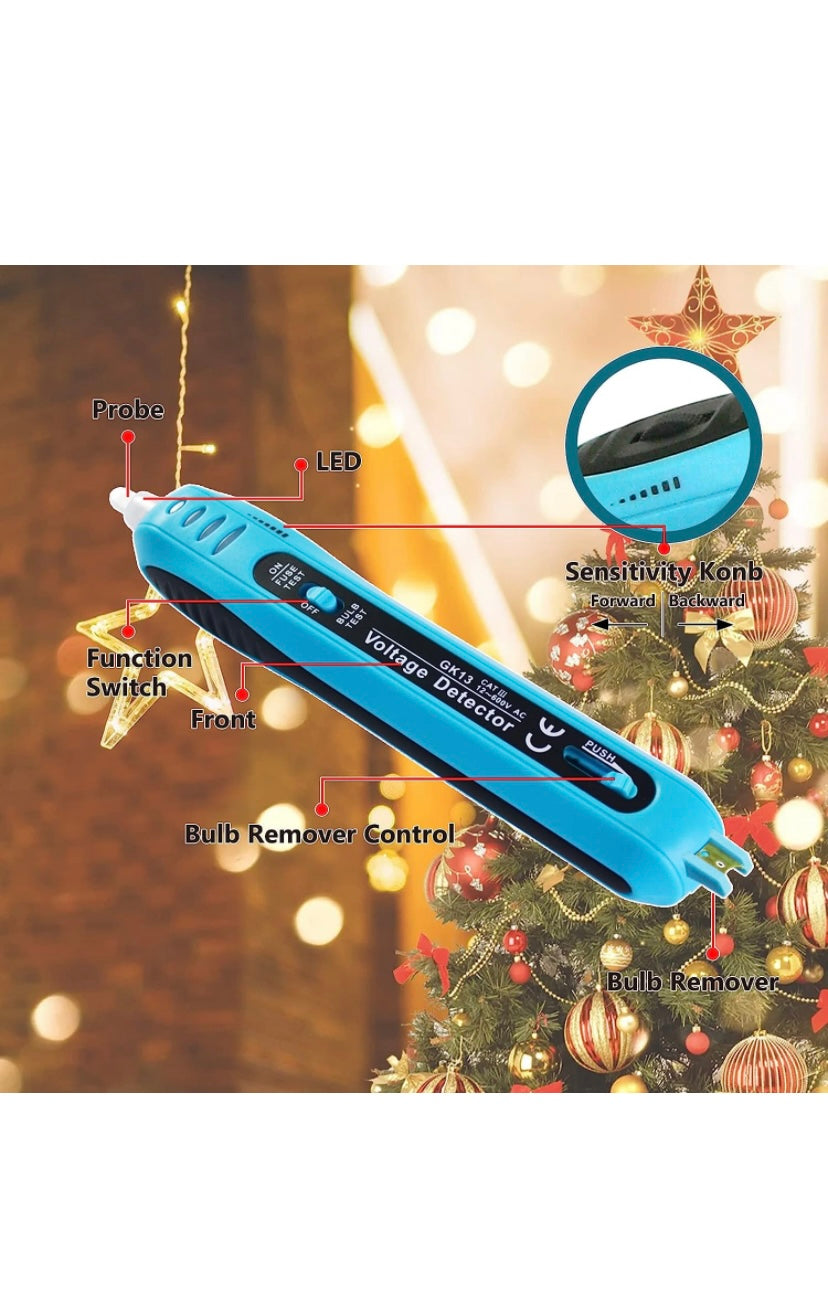 allsun Christmas Light Tester Non Contact Voltage Tester,50 Pieces Mini Christmas 2.5 Volt 0.17 mas,0.43 watt Replacement Light Bulbs for Xmas Tree Decorative,Light Bulb&Fuse Detector 12-600 Vac